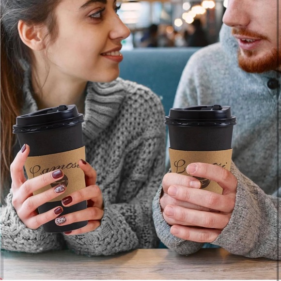 16OZ 50 Pack Coffee Cups, 16 Ounce To Go Cups with Lids, Stir Sticks and Sleeve - Picture 5 of 7